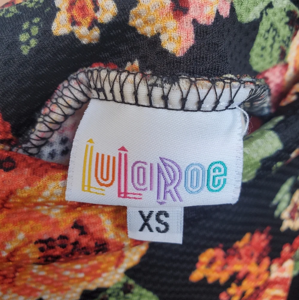 SOLD - LuLaRoe Cassie Pencil Skirt Black & Orange Floral Size XS Peony Rose - Picture 2 of 5